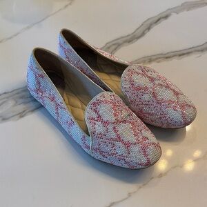 Brian Atwood Pink and White Beaded Flats